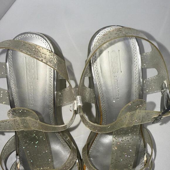 Asos Chunky Y2K 90s Clear Silver Glitter Platform Jelly Heel Clogs Sandals 7 - Picture 4 of 14